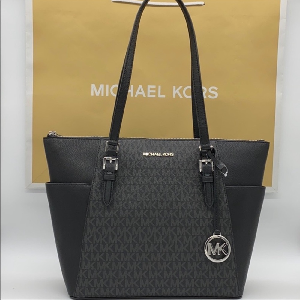 MICHAEL KORS CHARLOTTE LARGE TOP ZIP Black Tote - Picture 12 of 16